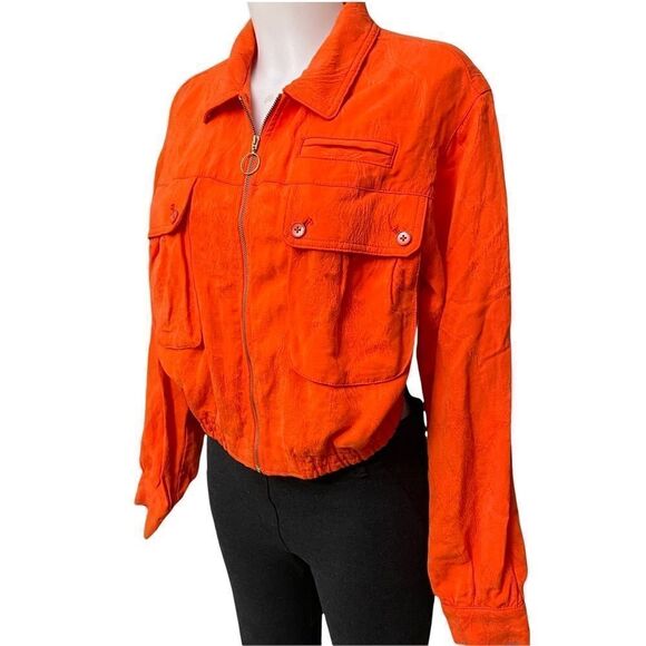 Anthropologie Cartonnier Orange Eisenhower  Full Zip‎ Bomber Jacket linen sz S - Picture 4 of 8